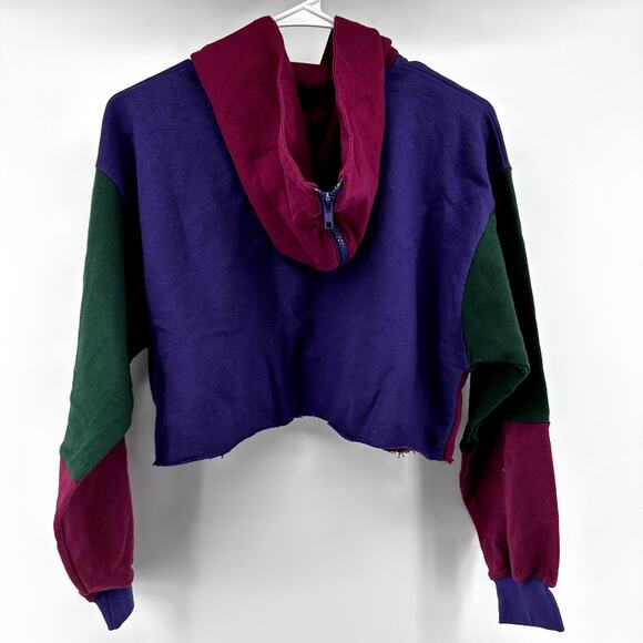 VTG 9001 Retro Cropped Hoodie 1/2 Zip Colorblock Pullover 100% Cotton Multi M - Picture 4 of 4